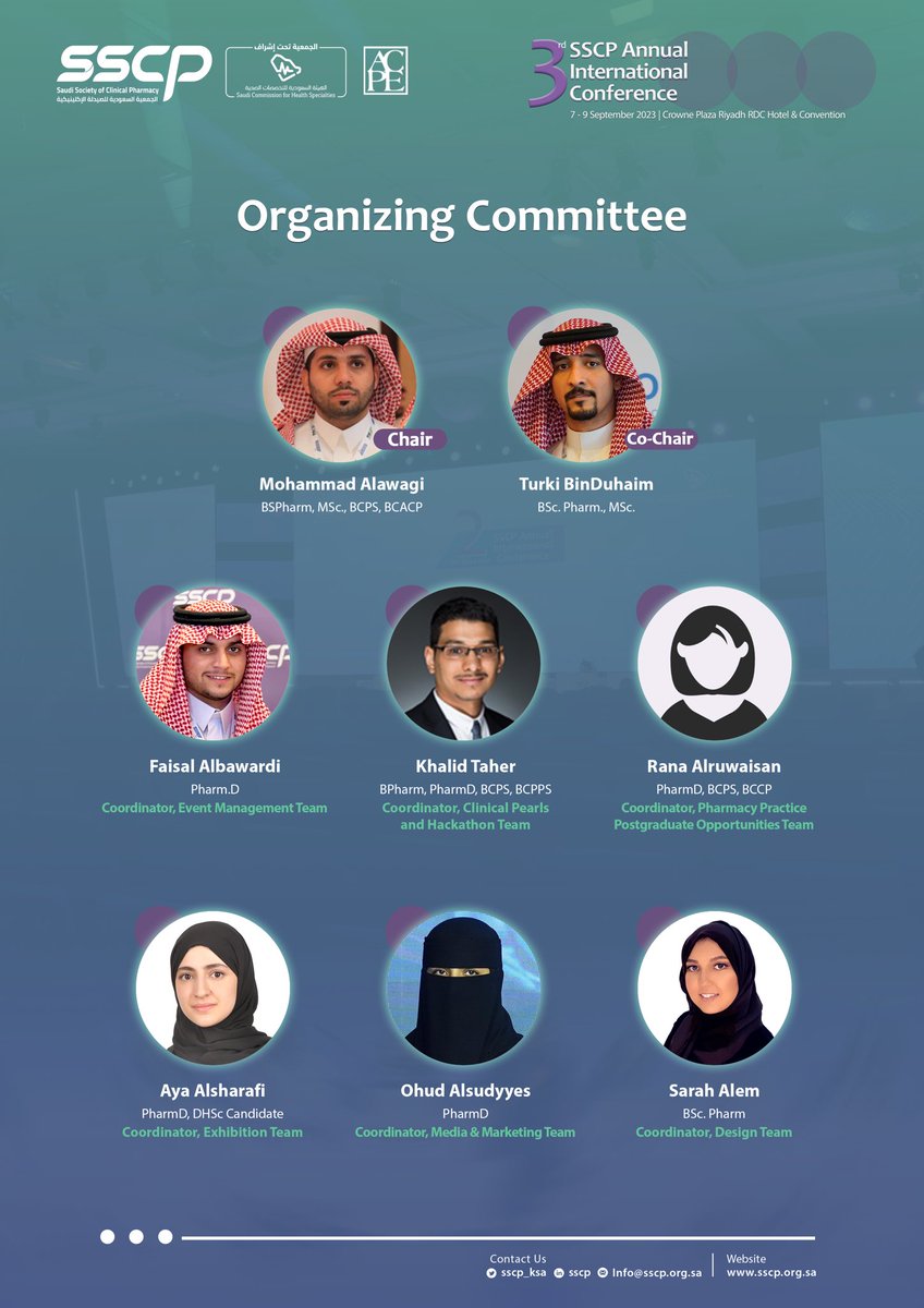 SSCP_KSA's tweet photo. The #SSCP23 conference would not be reality without the exceptional leadership from our remarkable Organizing Committee!

Many thanks to our Chairman @Malawagi, and Co-chair @t_duhaim, as well as to each and every member of the Organizing Committee. https://t.co/Op94x39ocZ