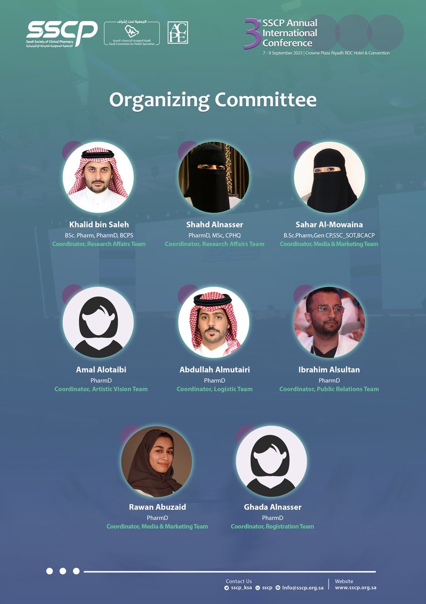 SSCP_KSA's tweet photo. The #SSCP23 conference would not be reality without the exceptional leadership from our remarkable Organizing Committee!

Many thanks to our Chairman @Malawagi, and Co-chair @t_duhaim, as well as to each and every member of the Organizing Committee. https://t.co/Op94x39ocZ