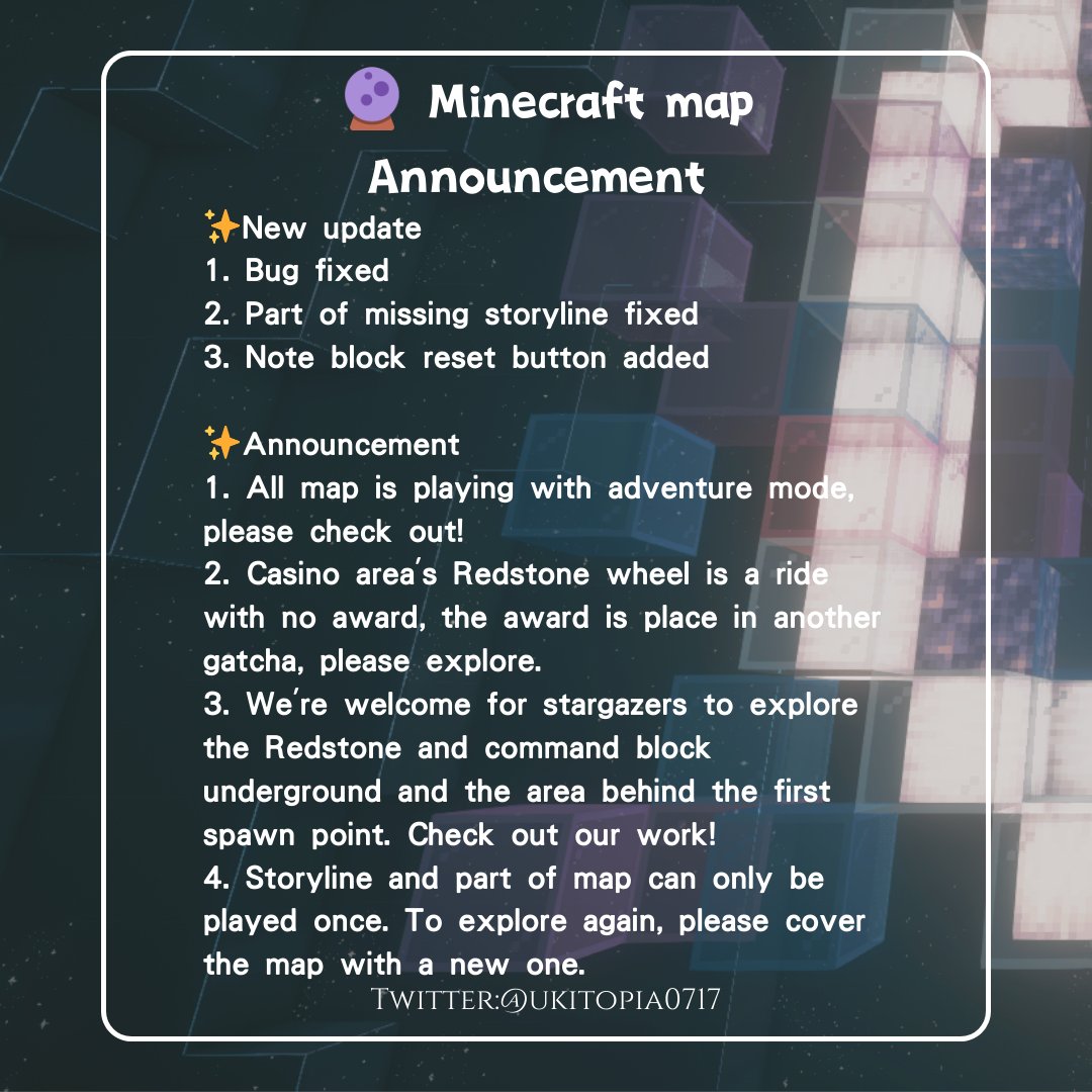 ukitopia0717's tweet photo. 🔮 Announcement 

Regarding the feedback we received on the form and suggestions for the map after viewing recent live content, please refer to the points made in the picture✨ https://t.co/YT1dEJuuUu