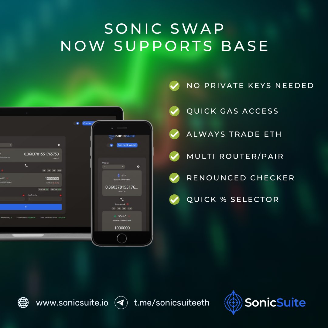 🚨 Update  🚨

Our standalone swap now has support for Base chain.

👉 base-swap.sonicsuite.io