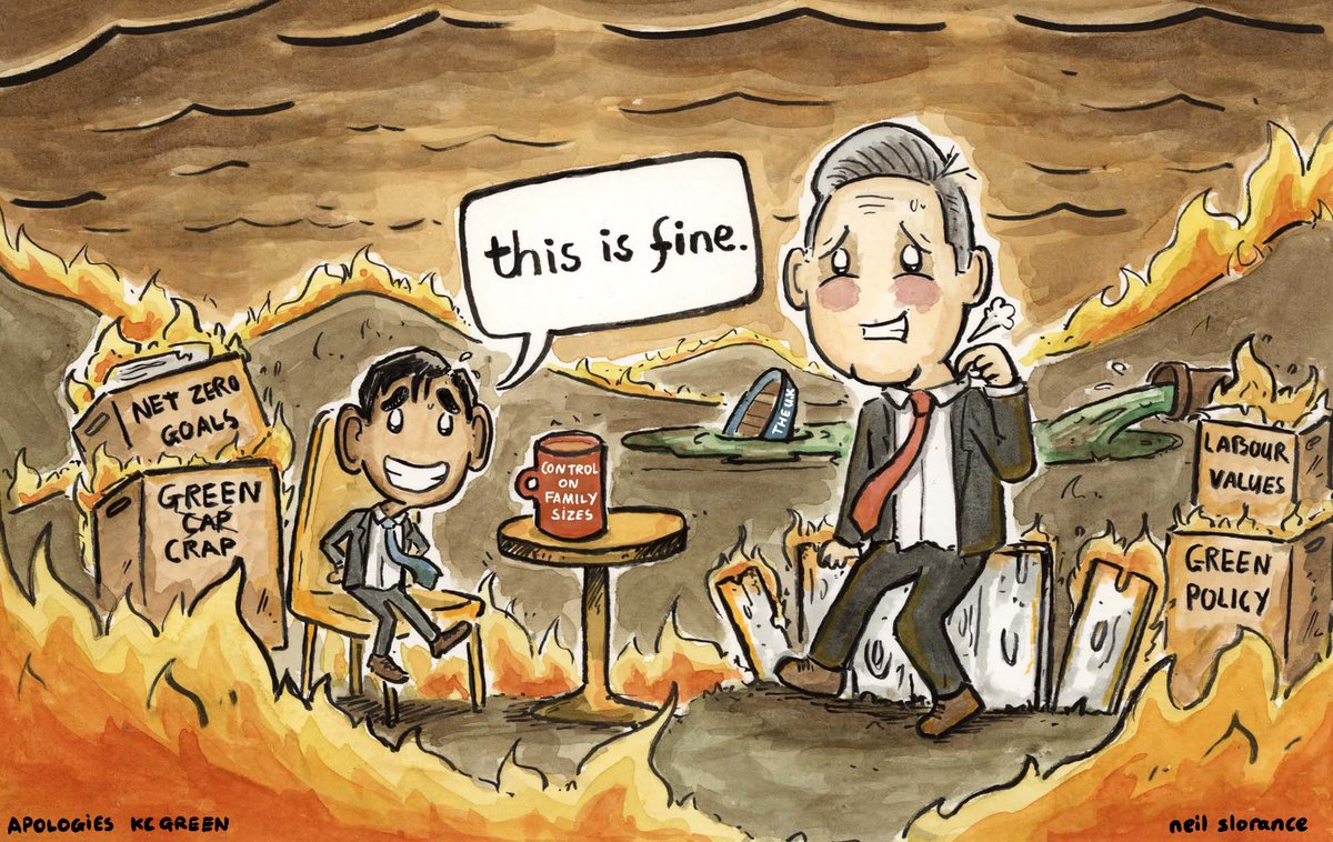 Neil Slorance on #KeirStarmer #RishiSunak #GreenPolicies #Greece #heatwave #Greecewildfires #Greecefires #ClimateBreakdown #ClimateEmergency #GlobalBoiling  – political cartoon gallery in London original-political-cartoon.com