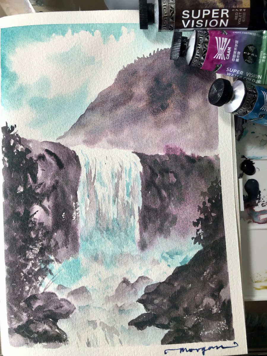 Waterfall in #watercolor 
#watercolorbymorgan #painting #sketchbook #supervisionpaint @SuperVi54458483