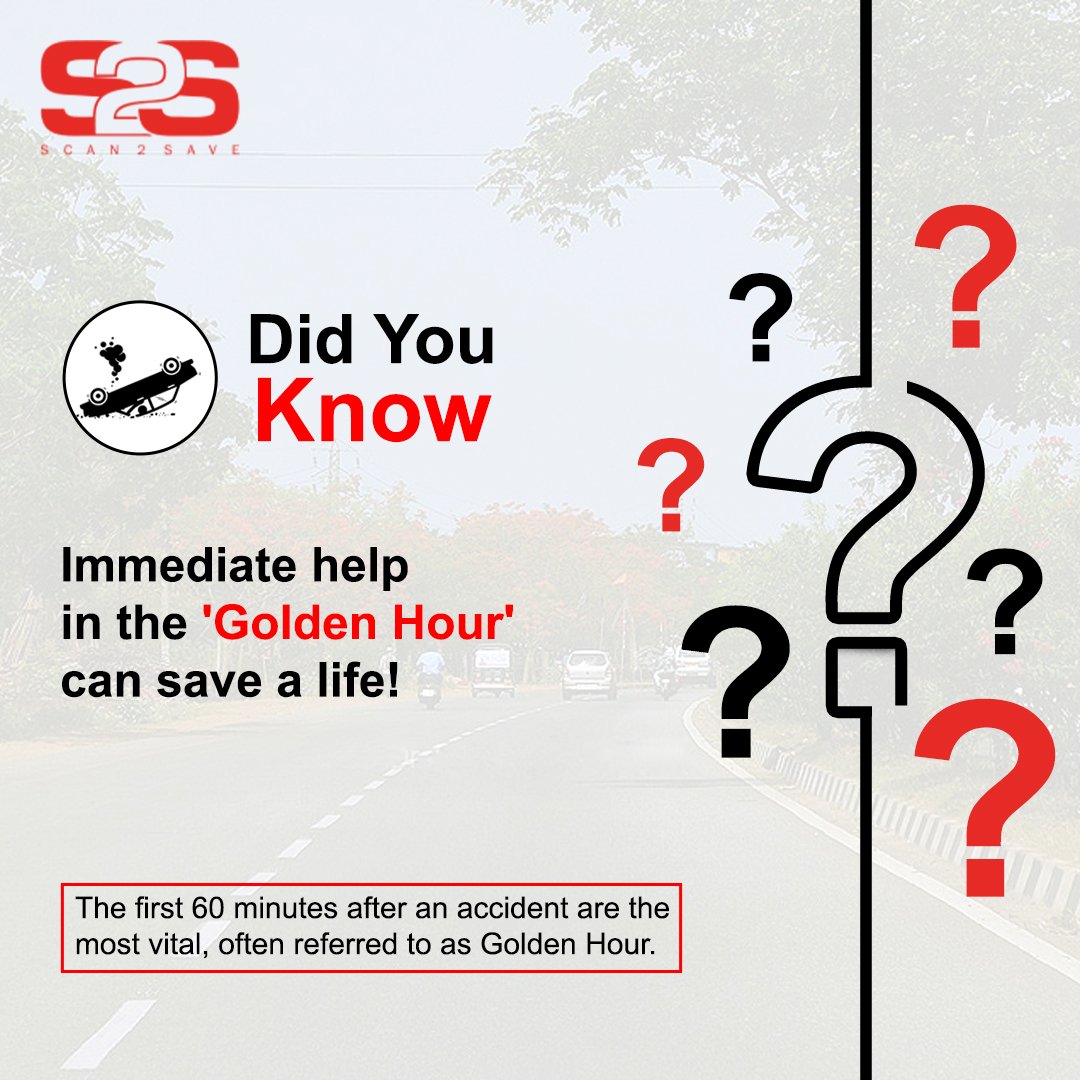 Scan2Save2023's tweet image. With the right information of Golden hours, you can make sure your accident is as safe as possible. Log on to our Website for more
scan2save.in
.
.
.
.
#safetykit #goldenhour #accidenthappens #emergencykit #sos #help #emergencyapp #personalsafety #ambulance #scan2save