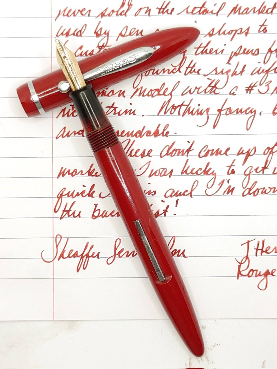 walters32600314's tweet photo. @pentupsavings A Cherry red Sheaffer Balance "loaner" pen, early 1930s. These were loaned to customers to use when they left their pens to be repaired. https://t.co/6jKgLM4Nto