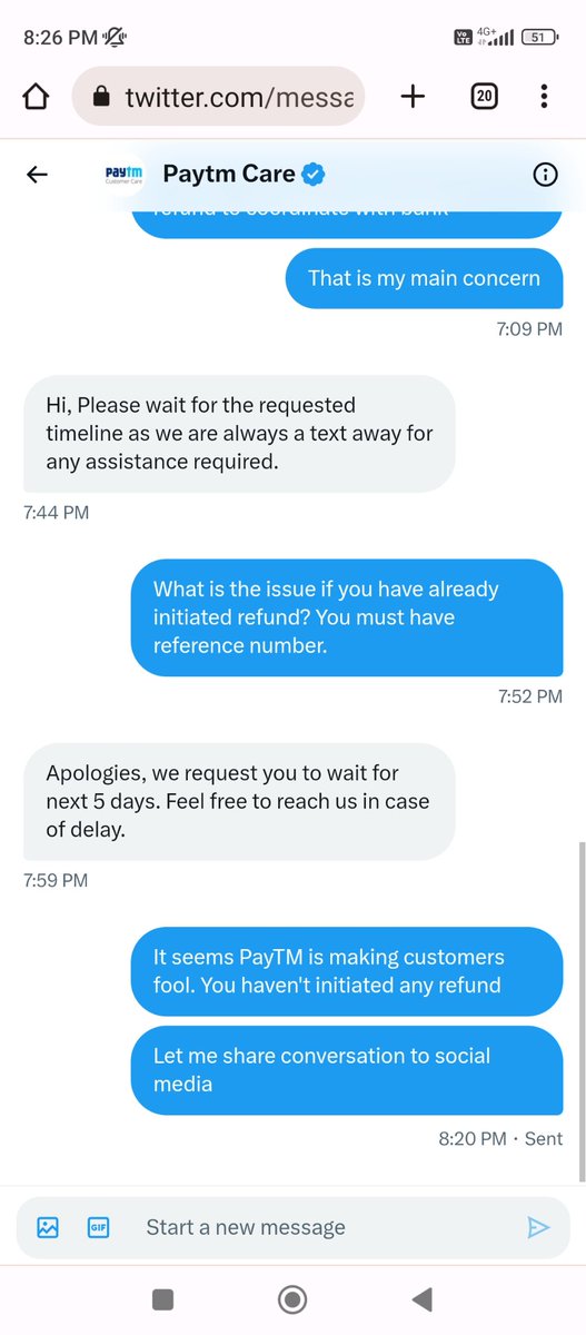 pankit7's tweet photo. @Paytmcare @Paytmcare Everyone, see how PayTM is making everyone foot by keep customer's money with them for few days without any interest. They haven't initiated refund as not sharing reference number and asking me to wait for 5 days https://t.co/MOpM43Dt5M
