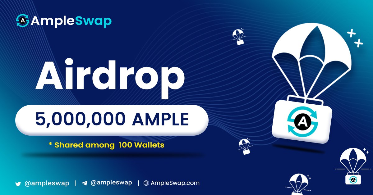 1. Retweet and tag
2. Comment #AmpleSwap
3.  Comment BEP20 Address 

Distribution 7th Aug 23  

bit.ly/3eg7UFI 

#AmpleSwap #BNBChain #Airdrop #givesway #BNB