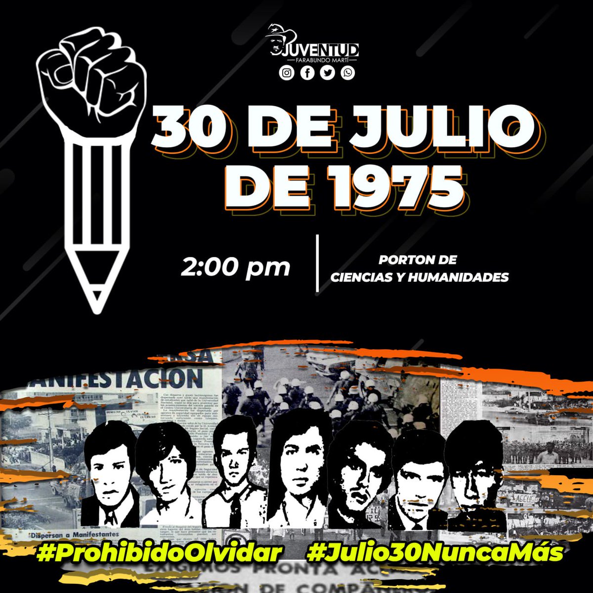BiancaRamos_91's tweet photo. #Hoy
Marcha por nuestros mártires del 30 de julio

Lugar: Portón de Humanidades (ANDA) de la UES.
Hora: 2:00pm

#LuchaOrganizada ✊️ https://t.co/Ntfp9LBvml