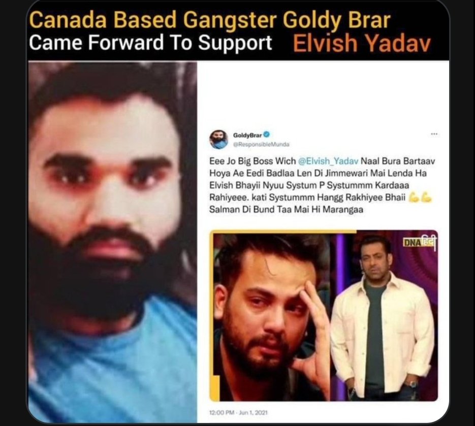Sourav_11s's tweet photo. Most Famous Gangstar #goldybrar bhai bi #Elvish bhai ko Support kar rahe he ✨
Abb to Salman bhai ka bhi faat gahi hogi .
FULL Support #systemmmmmmmmm
#ElvishYadav𓃵
#ElvishArmy
#PandaGang https://t.co/aa9zzWR5PA