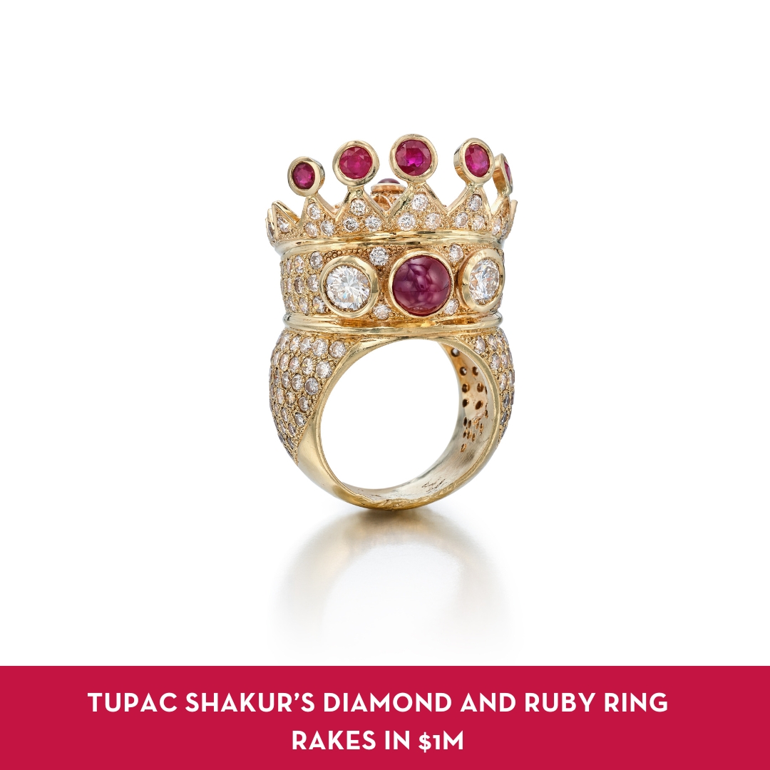 Rapaport's tweet photo. Keep swiping to see more of Tupac Shakur's crown ring 😍👉
Learn more here https://t.co/B07x1QWkmO 
Do you think Drake paid the right price for it? https://t.co/0zKCrOiJJx