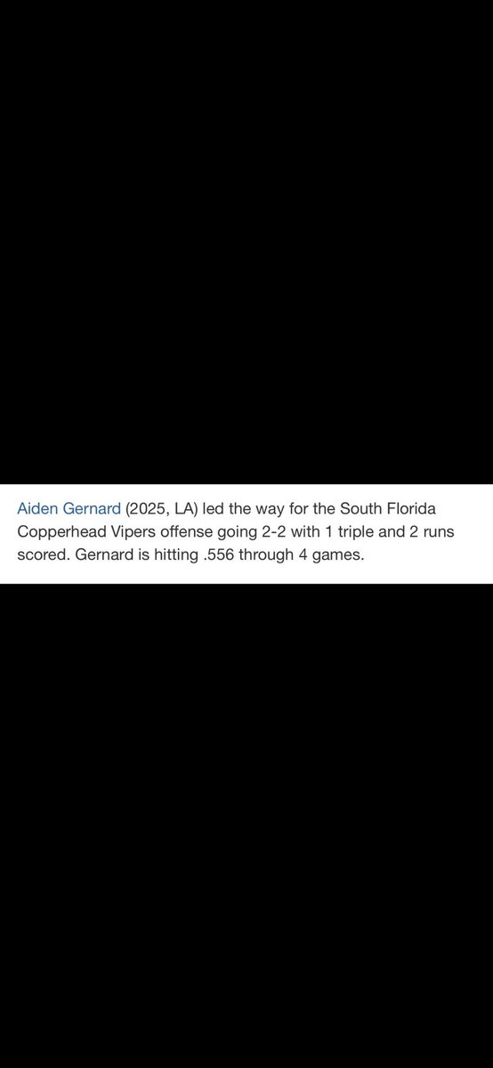 2025 Corner Inf Aiden Gernard of Archbishop Rummel HS(NOLA) and the South Florida Vipers. Continuing his summer of offensive production. <a href="/AidenGernard/">Aiden Gernard</a> @Turn2BaseballNO <a href="/rummelbaseball/">Rummel Baseball</a> <a href="/SoFloVipers/">South Florida Vipers</a>