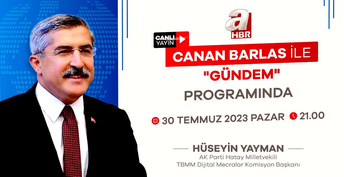 Bu akşam saat 21:00’de @Ahaber’de Değerli <a href="/cananbarlas/">Canan Barlas</a> ve <a href="/secondvirus/">Cemil Barlas</a>’un birlikte hazırlayıp sunduğu Canan Barlas ile Gündem programına Canlı Yayında katılacağım.. 

İzlemenizi rica ederim 🇹🇷