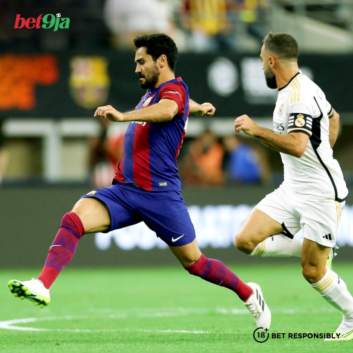 Bet9jaOfficial's tweet photo. Barca's big summer signing Ilkay Gündogan was substituted just 3 minutes before half-time for an apparent groin issue in a very hard hitting Pre-season Elasico game. New season kicks off in a few weeks. 😬😬 https://t.co/azM4HKdl3Q