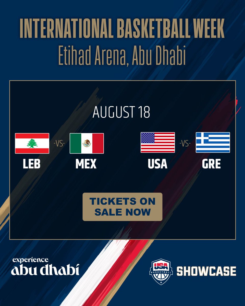 Secure your spot &amp; let's unite and conquer 🙌🏻 Don't miss witnessing our national team as they face Mexico 🇲🇽 during the International Basketball Week #InAbuDhabi ⚡️

Get your tickets now🎫

🔗 ticketmaster.ae/artist/interna…