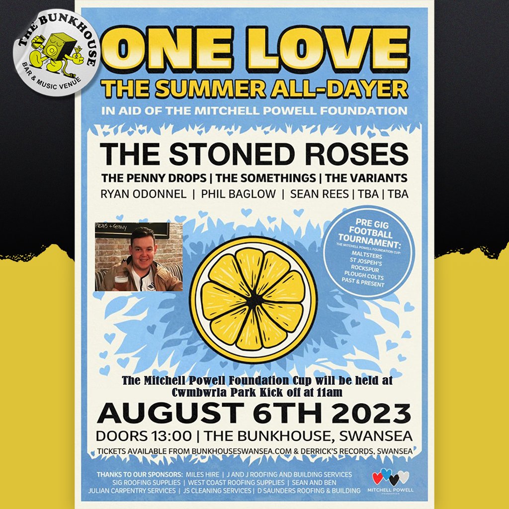 𝐒𝐔𝐍𝐃𝐀𝐘! ⇩
In aid of the #MitchellPowellFoundation, the One Love: Summer All-Dayer has live music at Bunk into the night 🎶

Headlined by The Stoned Roses 🎸🐝

+
The Penny Drops
The Somethings
The Variants
Ryan O' Donnell
Phil Baglow
Sean Rees
TBA

bunkhousebar.gigantic.com/one-love-summe…