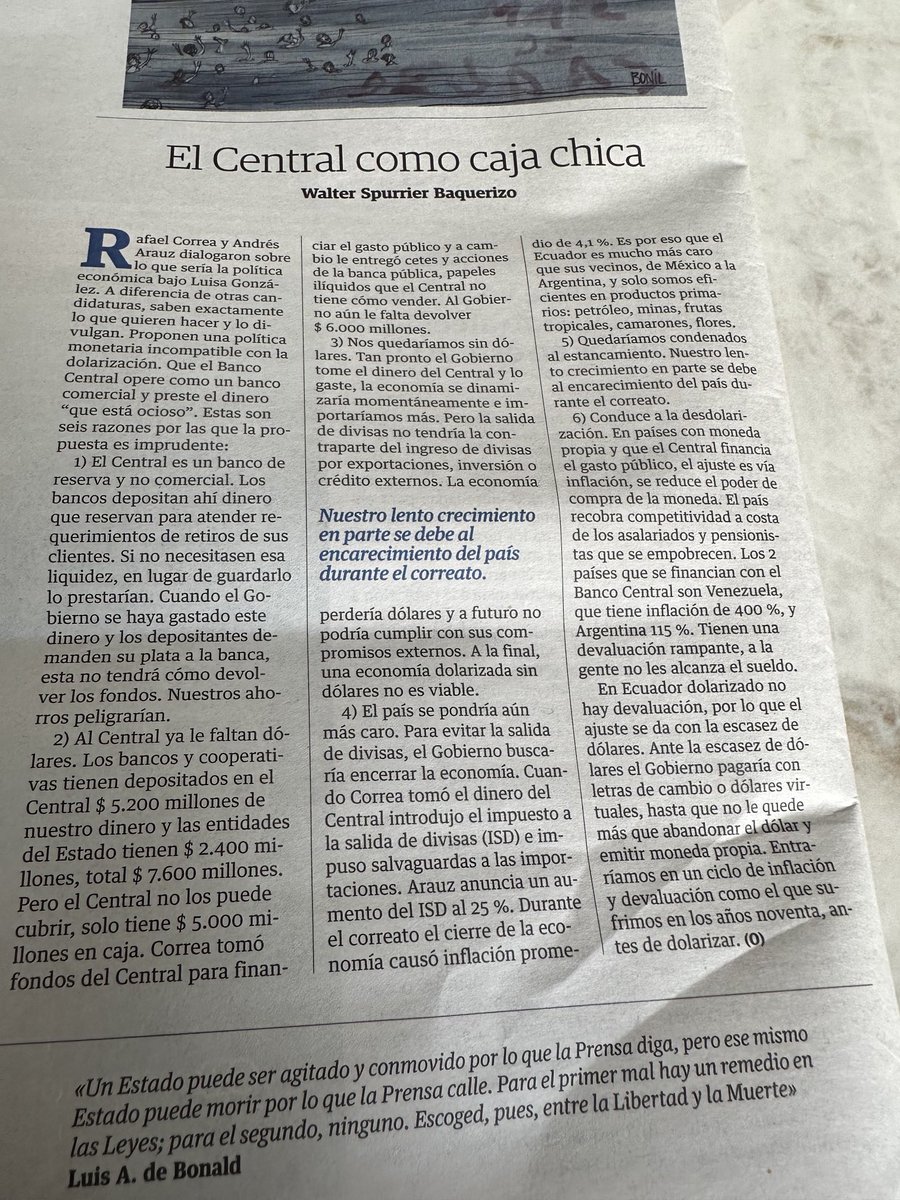 RicardoNoboaB's tweet photo. Recomendado. Las recetas del gobierno de Luisa Gonzalez nos llevarían a la despolarización. Lo dicen, y con buenas razones, los q saben. https://t.co/9iacsPYa0h