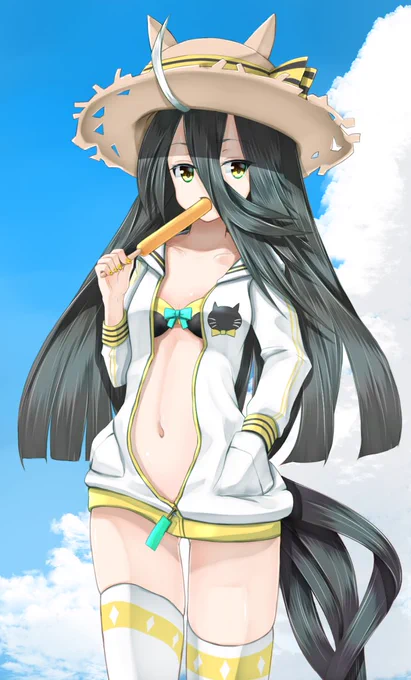 #ウマ娘 #マンハッタンカフェ  公式水着は真っ白かー アウターあり、白基調のとこが解釈ニアピンか( ᐛ )