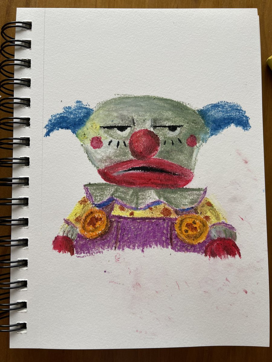 erockzi's tweet photo. chuckles the clown 🎪🌀, oil pastel on paper https://t.co/lwOLMlOK4r