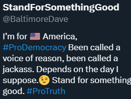 MaggieL's tweet image. "Voice of reason."
"Stand for something good."
"#proTruth"

Then crop a bunch of context off a screen shot as if that means something.

Don't get me wrong...it does mean something.

It means you're a jerkoff.