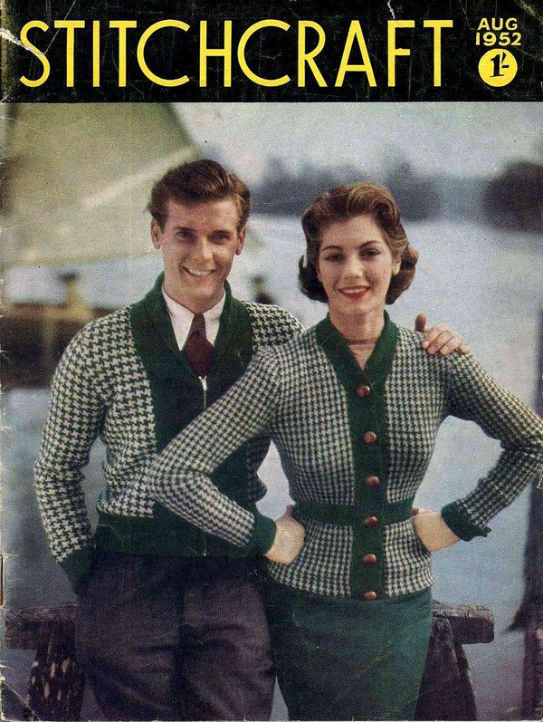 Early Bond girls: Roger Moore, modelling for Stitchcraft magazine in 1952.
