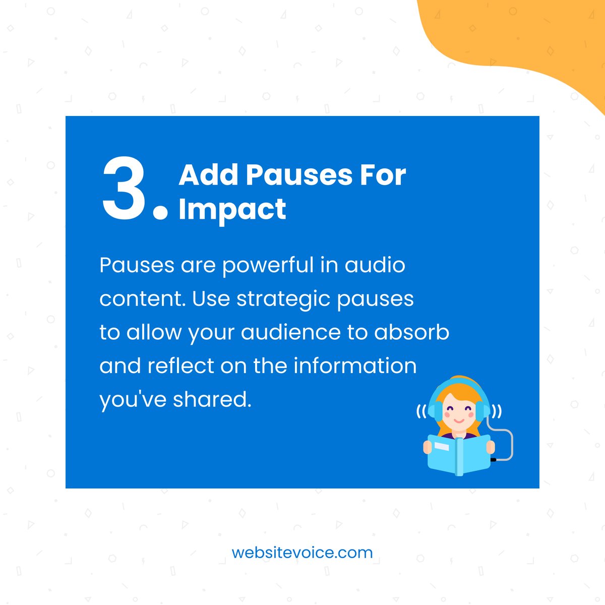 Turn up the engagement! 📷
Here are 3 tips for creating captivating audio content with WebsiteVoice.
#EngagementTips #CaptivatingContent #AudioContent #WebsiteVoiceTips #VoiceEngagement #AudioExperience #WebsiteEngagement #ContentCreation #AudioMarketing #WebsiteVoice