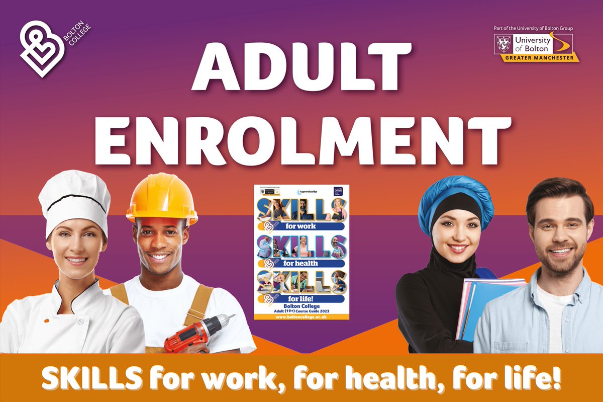 🌟 Discover a world of opportunities in our Adult Course Guide: boltoncollege.ac.uk/adult-guide Once you've found a course for you, apply/enrol online or visit our Deane Road Campus. Our doors are open from 9am to 4pm, Monday to Friday, this week. 📍 Deane Road Campus, Bolton, BL3 5BG.