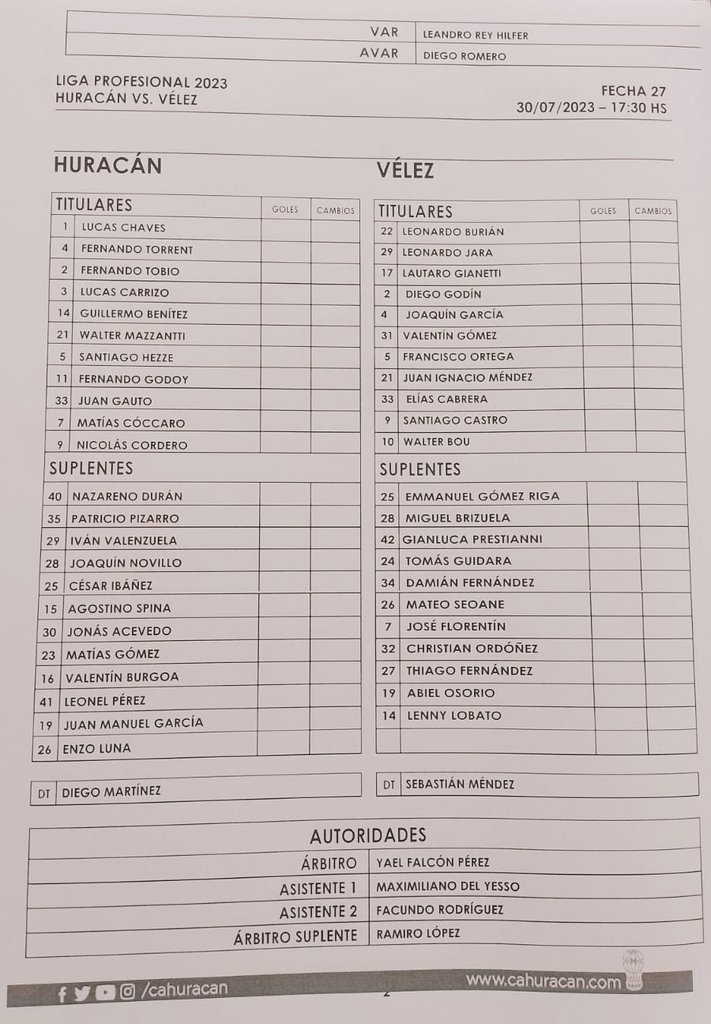 deportario's tweet photo. @LigaAFA #TorneoBinance | Los 1️⃣1️⃣

✅ Formaciones de #Huracan y #Velez

⏩ @CAHuracan 🆚 @Velez
⏩ #LigaProfesional
⏩ @LigaAFA | #Fecha27 https://t.co/WWYYhR1P6A