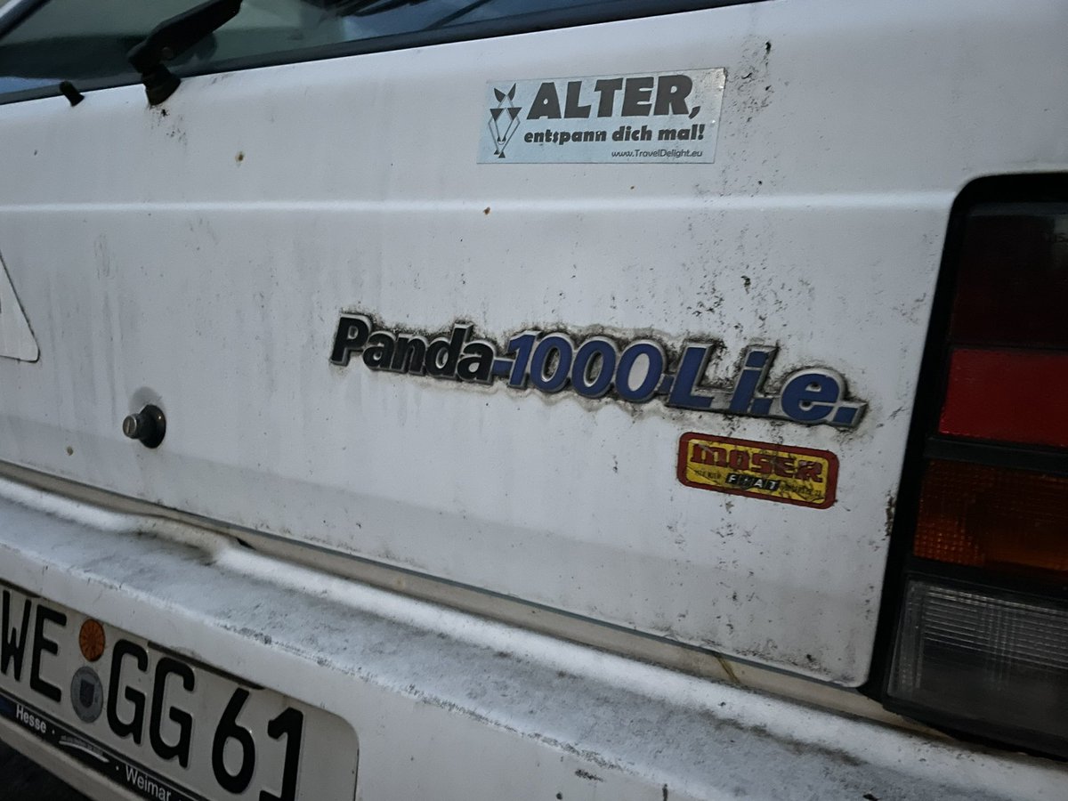 flaneurUK's tweet photo. Some of fun #streetspots on the way back from dinner this evening in Weimar. This Mk 2 Fiat Panda 1000L is apparently an injected one. Don’t think I ever saw an I.E badge on a U.K. One! https://t.co/poWLjai1aw