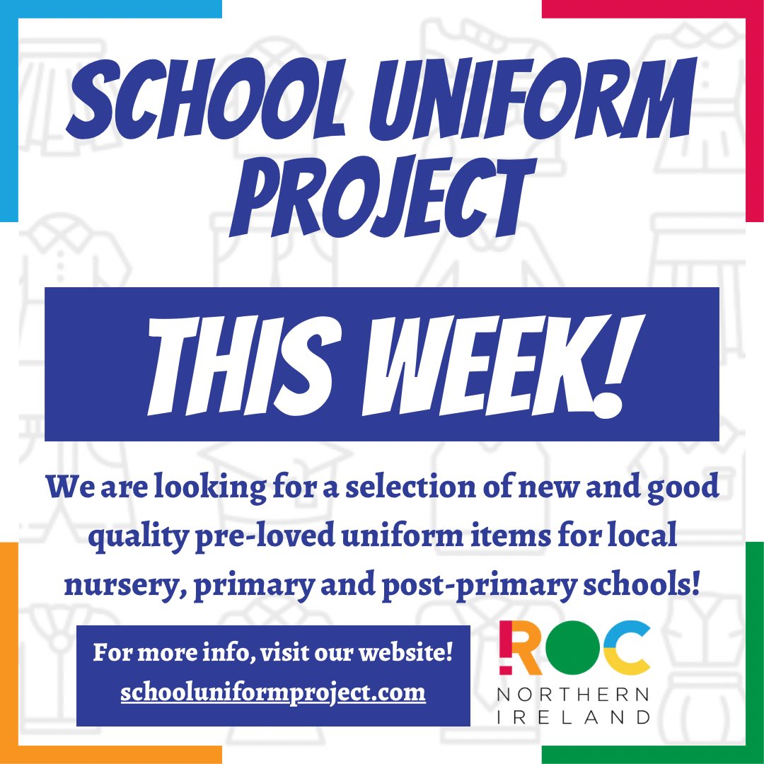 ROC_NI's tweet photo. In this week's School Uniform Projects we have three locations open for collections in #glengormley #ballybeen and #northbelfast 

#schooluniformproject #rocnorthernireland https://t.co/seuyXPcDKK