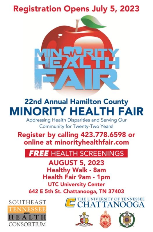 It's year 22 for the Minority Health Fair! We look forward to seeing you on August 5th! Start your morning with the health walk at 8am. Health Fair at 9am. If you haven't registered yet, please click the link below. Please share and encourage others.
minorityhealthfair.com
