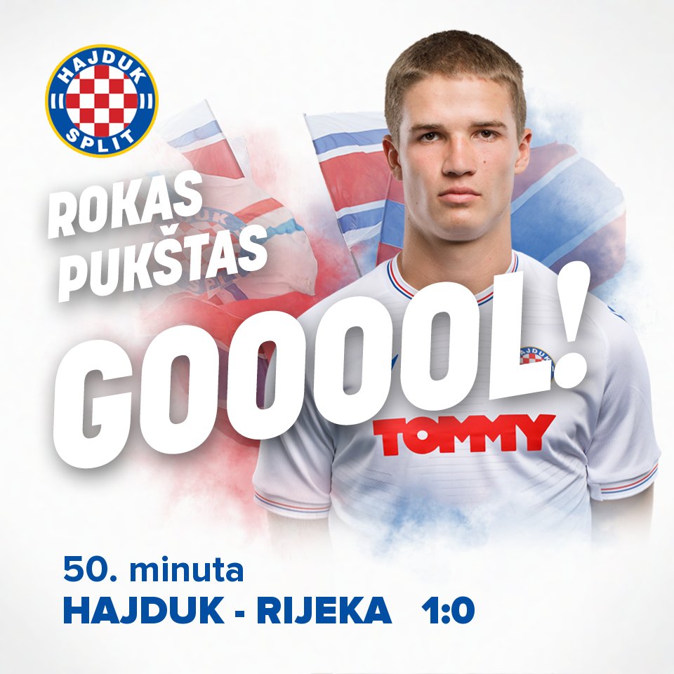 HNK Hajduk Split on X: 50 GOOOOOOOOOOOOL! Rokas Pukštas! Hajduk - Rijeka  1:0!  / X