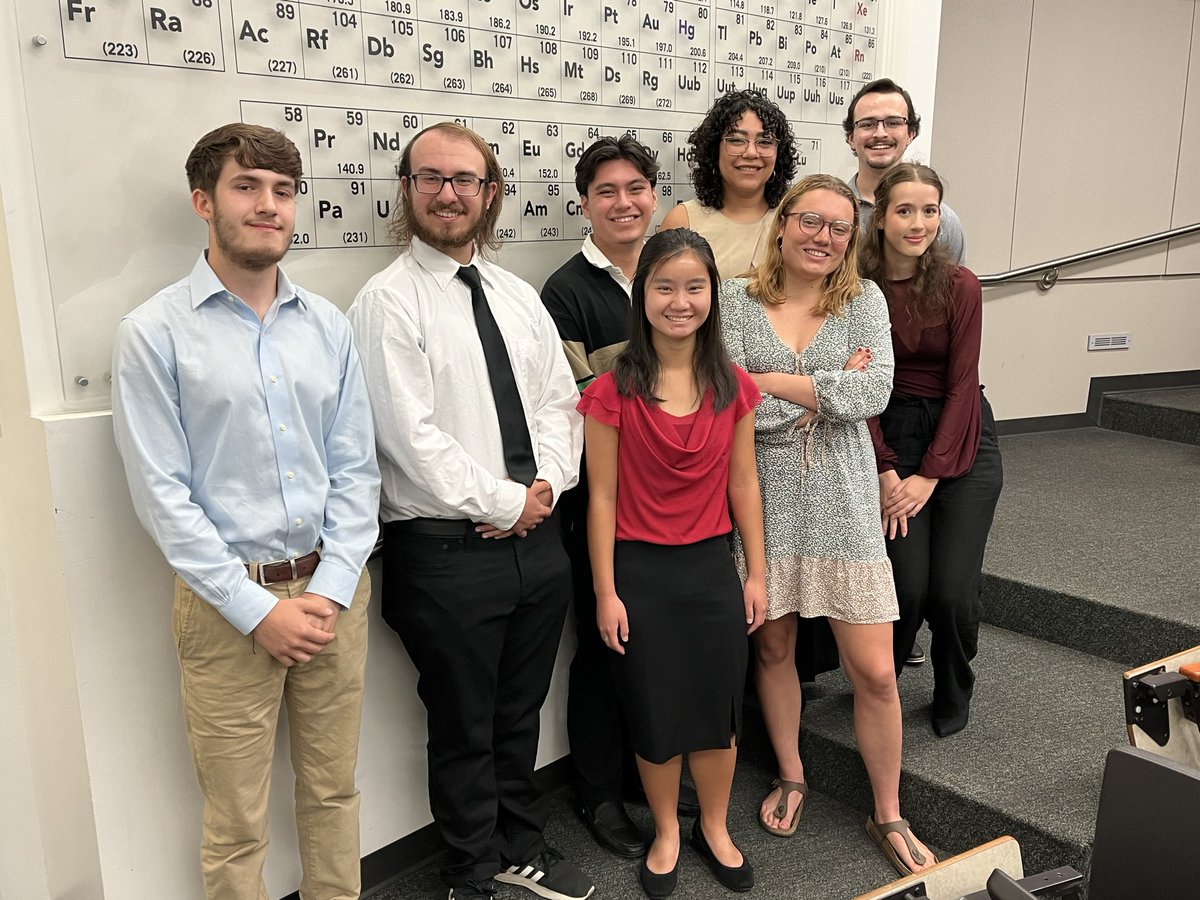 UNTChemistry's tweet photo. Hard to believe our 10 week @NSF #REU program is over! Steven, Matt, Marvin, Alyssa, Noah, Grace, Catherine and Jocelyn--you are amazing young researchers and we will miss you! https://t.co/HxQ4IBTSXV