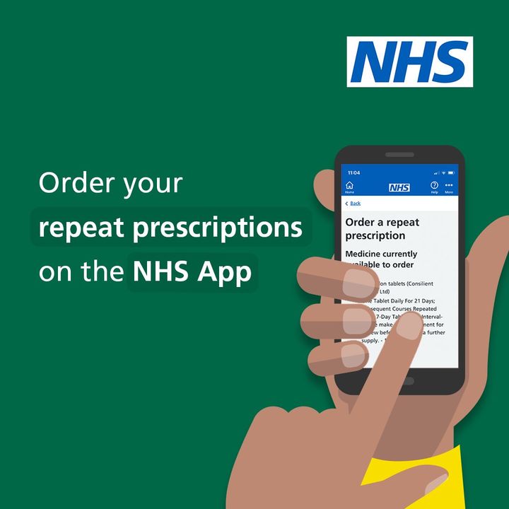 NHSuk's tweet photo. You can request a new repeat prescription and choose a pharmacy for your prescriptions to be sent to on your NHS App. 

Download your NHS App now ➡️ https://t.co/AK14WoC0hD https://t.co/a247EbiBhY