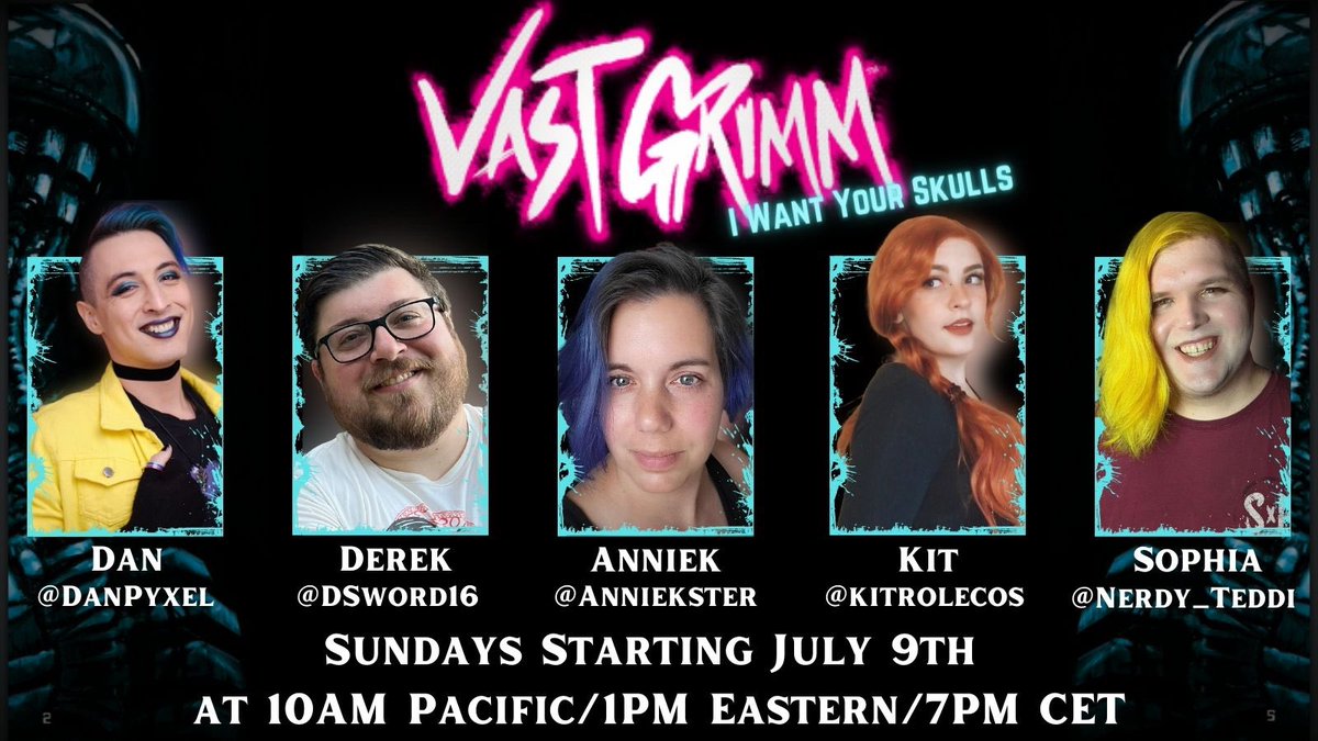 Sword_and_Key's tweet photo. In just under an hour, join us for the finale of Vast Grimm: I Want Your Skulls! #BonesOut as the crew make their final confrontations with no medical supplies, too many würms, and a whole lotta attitude. https://t.co/u6eiVBzPhT