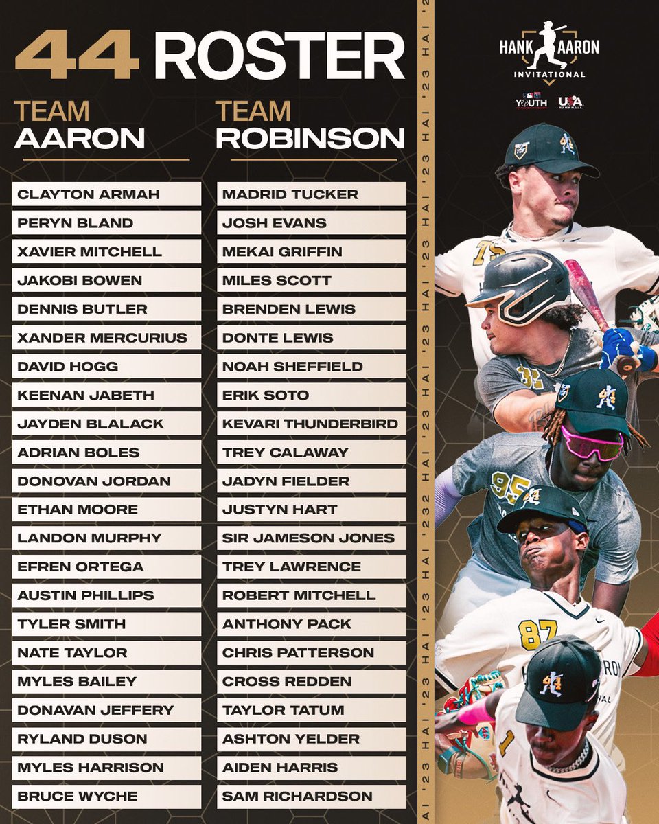 The 44 Roster for the #HankAaronInvitational Showcase Game at <a href="/TruistPark/">Truist Park</a> !!

Live coverage begins at 8 PM ET on <a href="/MLBNetwork/">MLB Network</a> 📺