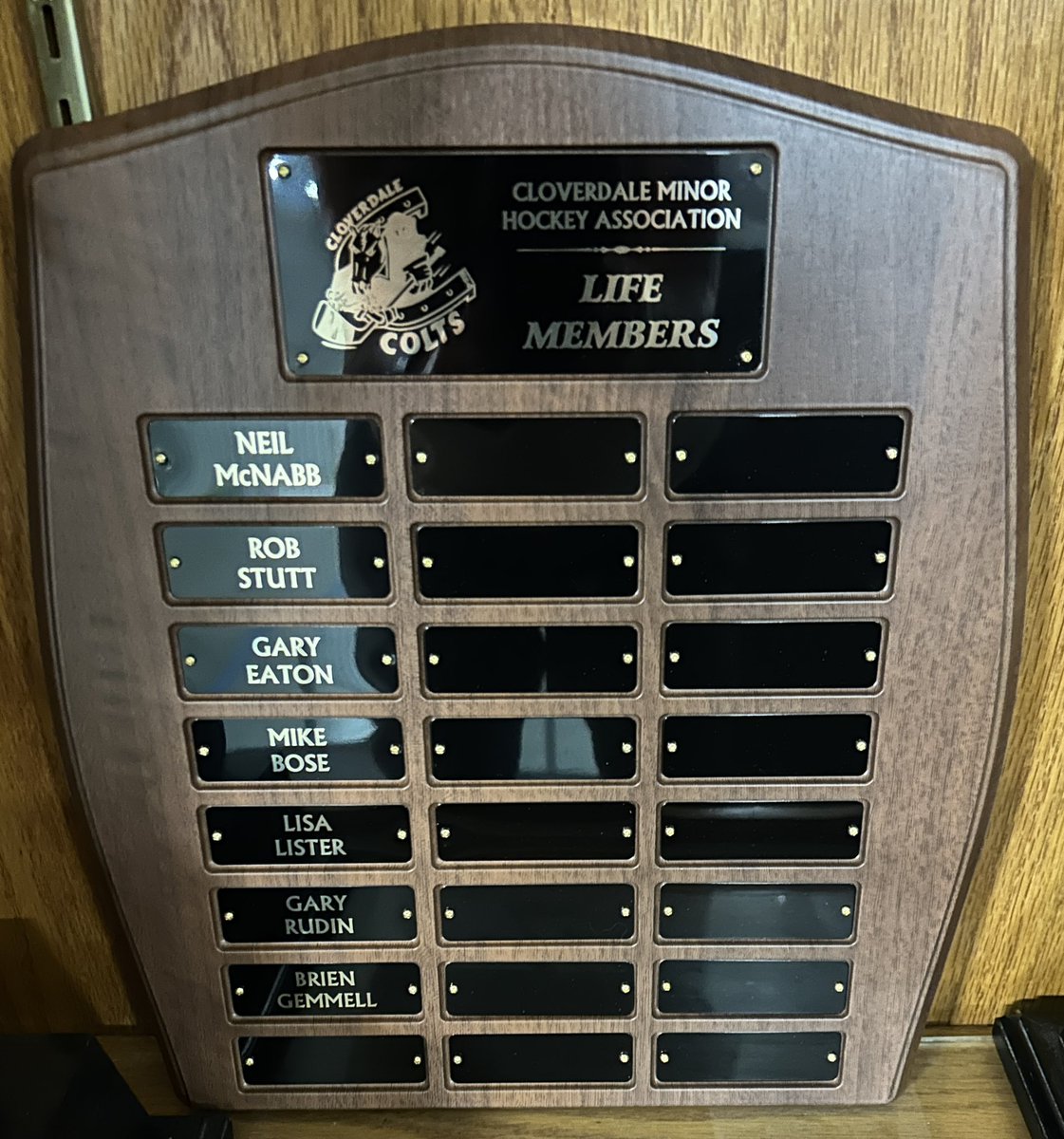 New plaque in the trophy case! 

Check out the new Life Members plaque next time you are in the barn!

Thanks to @winnerscircletrophies for always doing great work for CMHA.

#50yearsofcoltshockey 
#coltsfamily
#cmhaawards2023