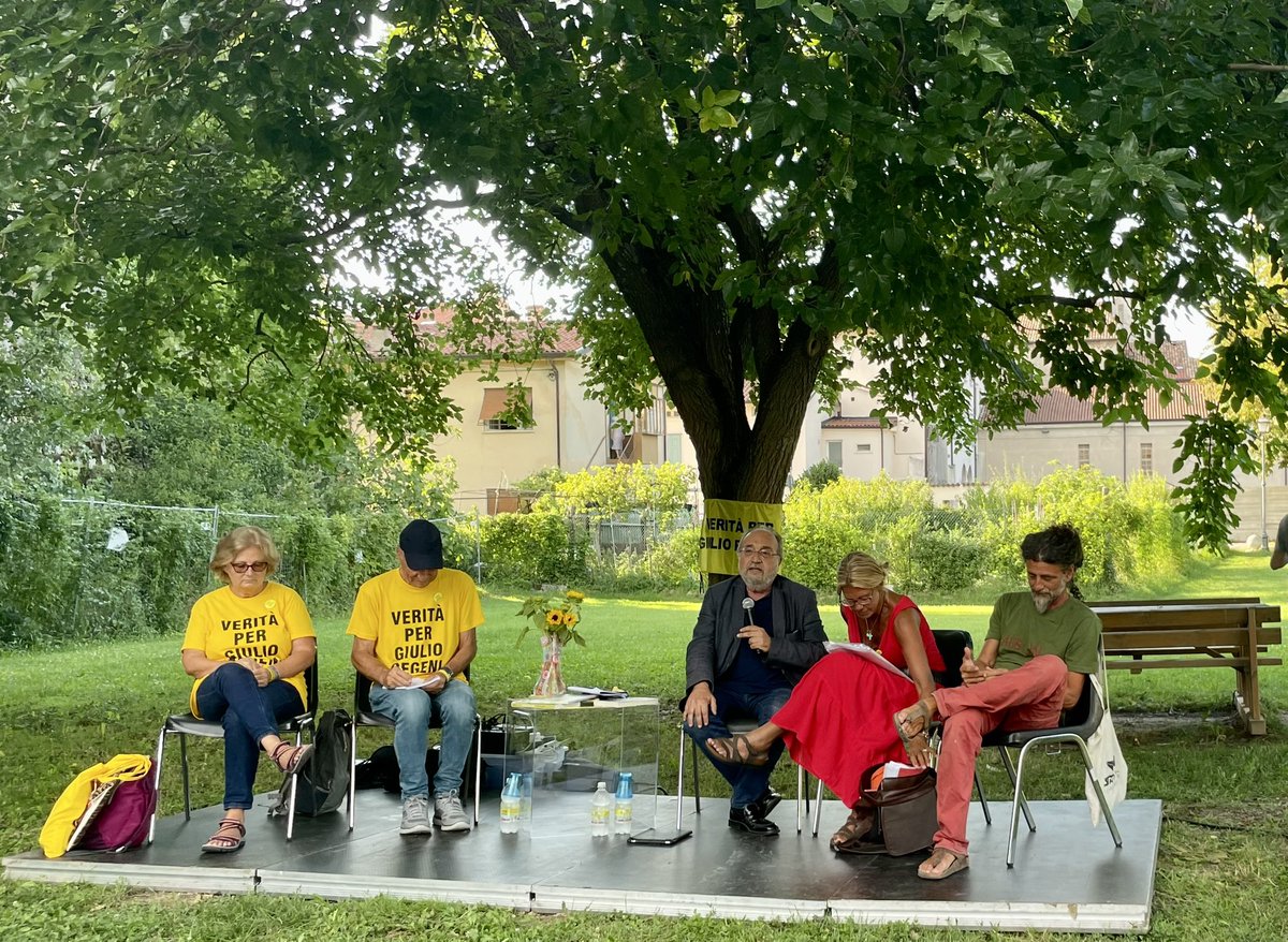 GiulioSiamoNoi's tweet photo. Diremo grazie quando un  “volo di Stato” porterà in Italia gli imputati per il sequestro, la tortura e l’assassinio di Giulio #Regeni le parole di @BeppeGiulietti a #Gradisca

 #30luglio #OndeMediterranee https://t.co/1EAuohHMMq