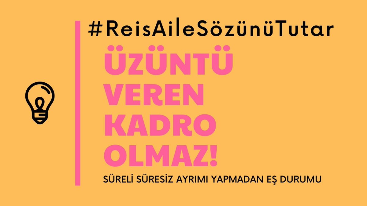 Sayın Cumhurbaşkanımız <a href="/RTErdogan/">Recep Tayyip Erdoğan</a> tek dileğimiz 3 Ocak sözünüzü tutmanız!

Kadroya geçen aileler kadro hakkı eş durumu tayini bekliyor!
<a href="/Yusuf__Tekin/">Yusuf Tekin</a>
<a href="/ibrahimyumakli/">İbrahim Yumaklı</a>
<a href="/DIBAliErbas/">Prof. Dr. Ali Erbaş</a>
<a href="/drfahrettinkoca/">Dr. Fahrettin Koca</a>
<a href="/Mahi_Nur/">Mahi_Nur</a>
<a href="/mfatihkacir/">Mehmet Fatih KACIR</a>
<a href="/kemalsamlioglu/">Kemal ŞAMLIOĞLU</a> 
<a href="/cftcblnt/">Bülent ÇİFTCİ</a> 
<a href="/omurfatih/">Ömür Fatih Karakullukçu</a>
#ReisAileSözünüTutar