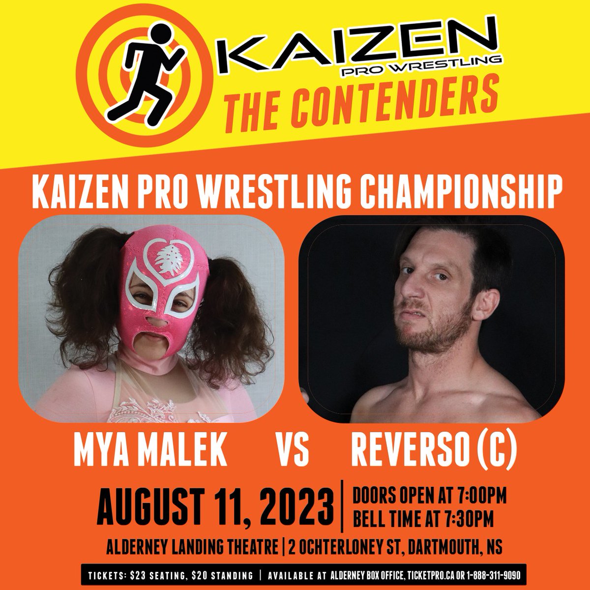 Mya Malek is the first female challenger for the Kaizen Championship and you can see the match live on August 11th at Alderney Landing! 

Will Mya prevail, or will Dan "Reverso" Pizzano remain champion?

Get your tickets today and found out!

tproatlantic.ticketpro.ca/en/pages/Kaize…