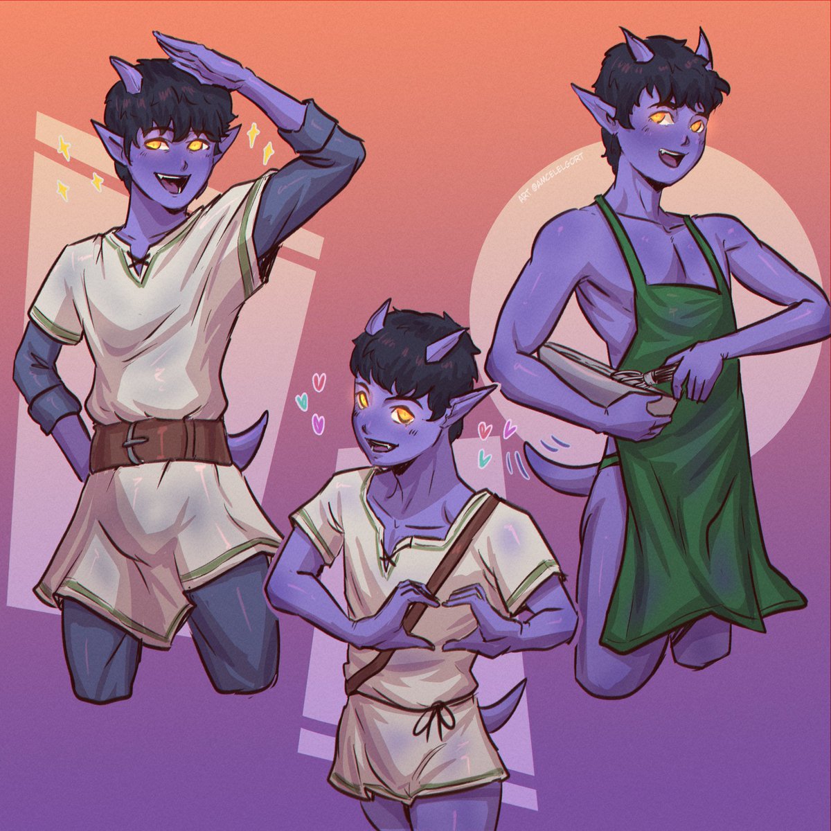KevHasArt's tweet photo. The incredible @amcelelgort10 did this GORGEOUS comm for me! Three flavours of a slightly younger but ever so cute Mepo being cute <3 <3 LOOK AT HIS TINY LIL TAIL https://t.co/u5KvYJx6iE