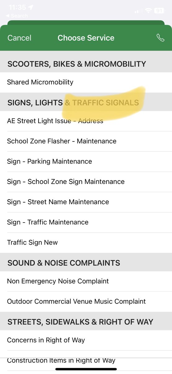 Chris_78704's tweet photo. ⁦In the 311 app what is the correct category for reporting issues with traffic signals (eg not sensing bikes or bulb out). I found the signs, lights and traffic signals section but not sure which sub category under that is appropriate. #Austin311 ⁦@austintexasgov⁩ https://t.co/L27EZQL6WT