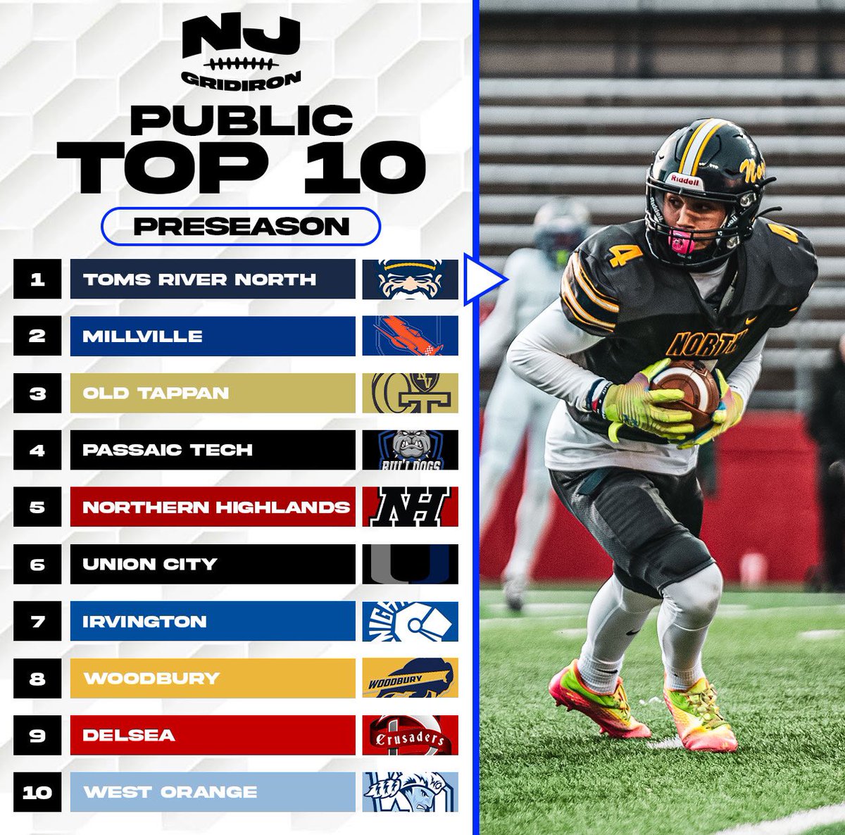NJ Gridiron Preseason Public Top 10.🏈