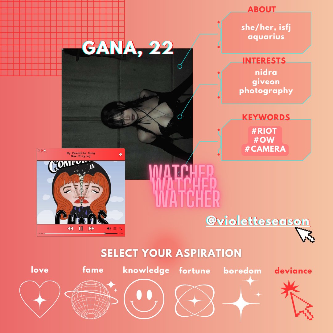 nugubuzz's tweet photo. (어서 오세요) .... #WATCHER 

       ⠀GANA as
    ⠀⠀▸ IG
    ⠀⠀@violetteseason ✭ she/her https://t.co/fdCpYC5JRw