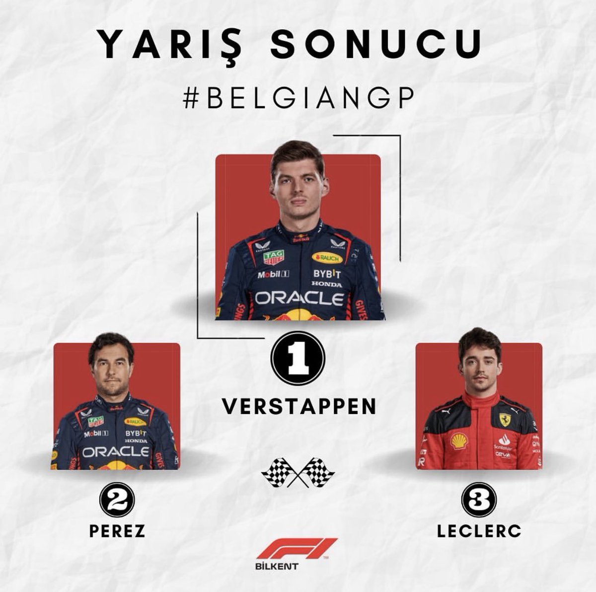 BilkentFormula's tweet photo. Spa’da galibiyet VERSTAPPEN’nin. 🔥

2. Sergio Perez
3. Charles Leclerc

#BelgianGP #F12023 #F1 https://t.co/zsnP1Owozo