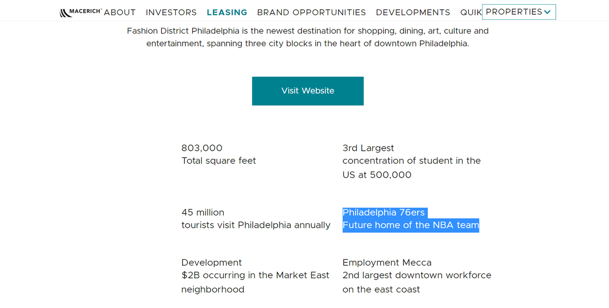 andersonatlarge's tweet photo. .@PhillyMayor @marksquilla Macerich (NYSE: MAC) is telling investors the Fashion District is the “future home of the NBA team.” I’m filing a complaint with @SECGov about this false or misleading statement about the company and #76Place.

@MacerichCo @debbie_wei @JeffGammage https://t.co/ucfn3kiY31