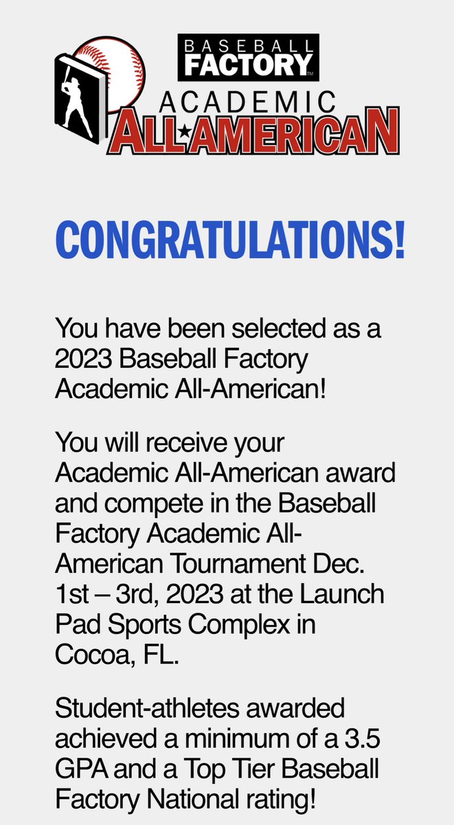 cmccullough2026's tweet photo. Thank you @BaseballFactory for selecting me to be a Academic All-American! Glad to see the hard work is paying off. @MHSBaseball_MD @TopPreps https://t.co/45hlydPSl4