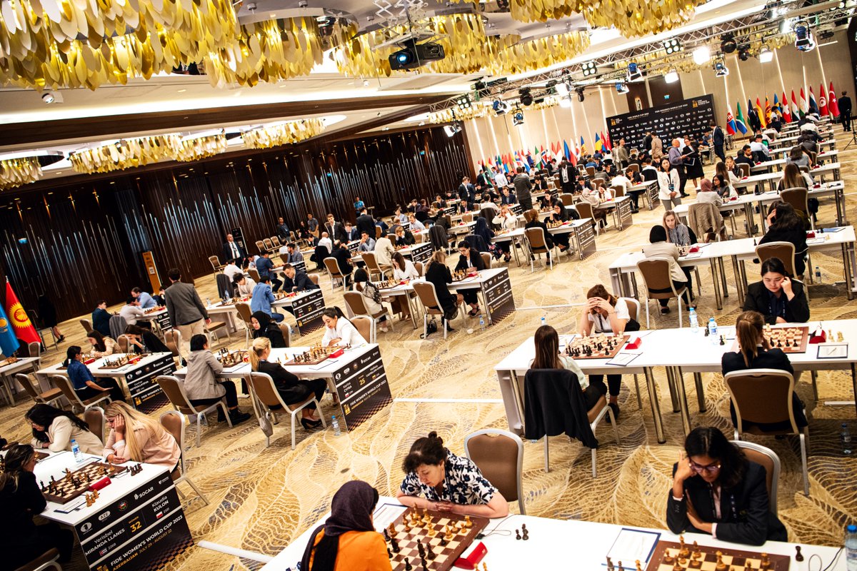FIDE_chess's tweet photo. The first day of the #FIDEWorld Cup is behind us!
It was a day full of fighting spirit and interesting chess, hard-fought battles, and also quite a few upsets:
Open tournament:
GM Pablo Salinas Herrera (2468) vs GM Denis Kadric (2601) 1-0
GM Eduardo Iturrizaga Bonelli (2617) vs IM Ganzorig Amartuvshin (2407) 0-1
IM Dante Beukes (2180) vs GM Ivan Saric (2657) ½-½
IM Gianmarco Leiva (2374) vs GM Anton Demchenko (2623) 1-0
GM Pouria Darini (2412) vs GM Ferenc Berkes (2615) 1-0
Women's tournament:
WGM Khanim Balajayeva (2368) vs WGM Gong Qianyun (2223) 0-1
WGM Turmunkh Munkhzul (2226) vs IM Nataliya Buksa (2365) 1-0
WIM Kathie Goulart Librelato (2182) vs IM Salome Melia (2377) 1-0
WGM Xiao Yiyi (2372) vs WGM Maili-Jade Ouellet (2201) 0-1
IM Deysi Cori (2369) vs FM Julia Alboredo (2208) 0-1
Results, pairings, information and more: https://t.co/eyvgs3jTM6
📷 Stev Bonhage
