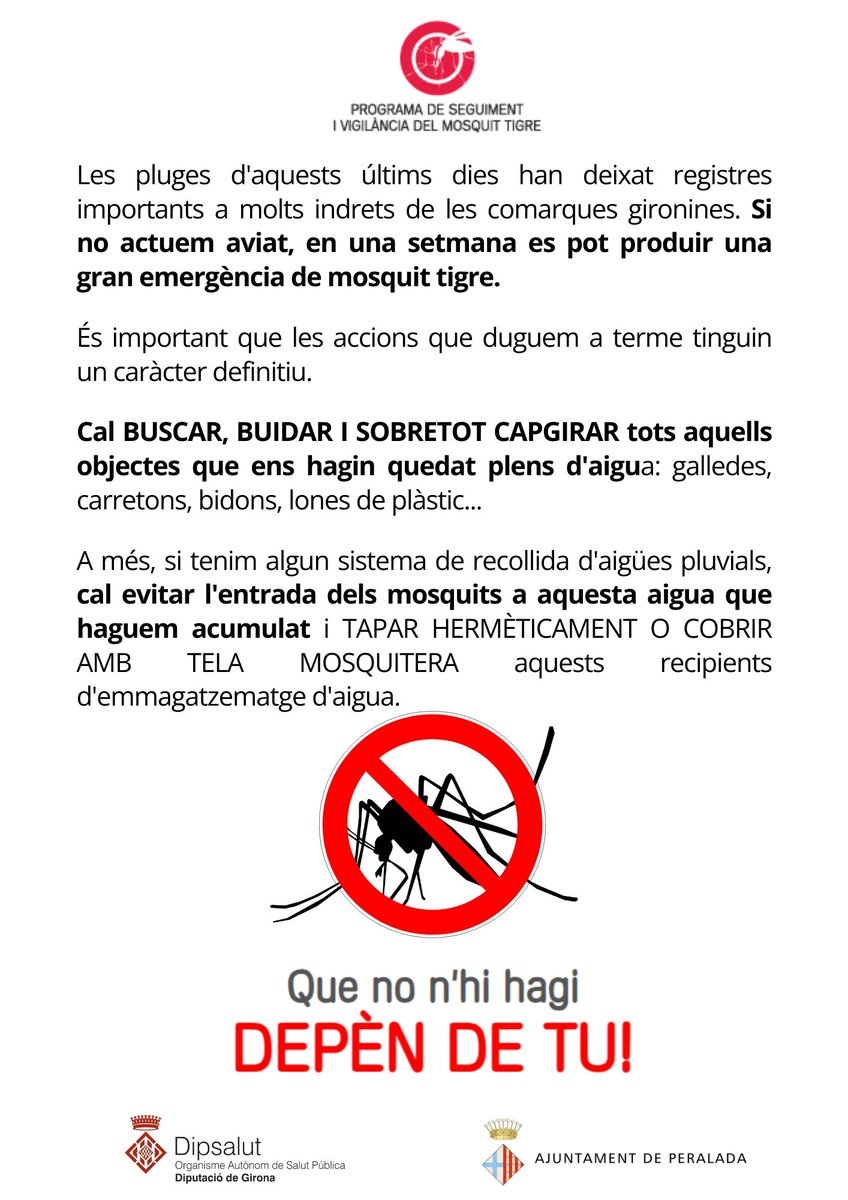 ajperalada's tweet photo. 🦟🚫 Que no n'hi hagi, depèn de tu!
Informació important sobre el mosquit tigre ⬇️

#mosquittigre #programatigre #dipsalut #aedesalbopictus #mosquitsemporda https://t.co/mhWiwkm4lD