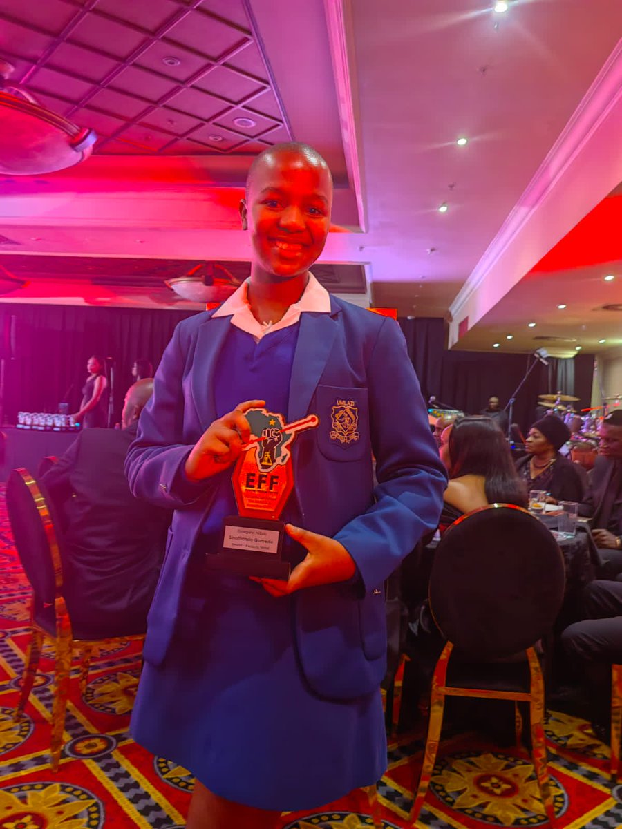 MGGumede2's tweet photo. My daughter was awarded on Thursday night in the EFF  Gala Dinner, after won High school essay competition in the Isizulu category. EFF has provided us with a transport from home to Johannesburg, hotel was also booked for us. First time ngigibela ibhanoyi. Thanks to EFF ✊ https://t.co/iQIyKW2Wxt