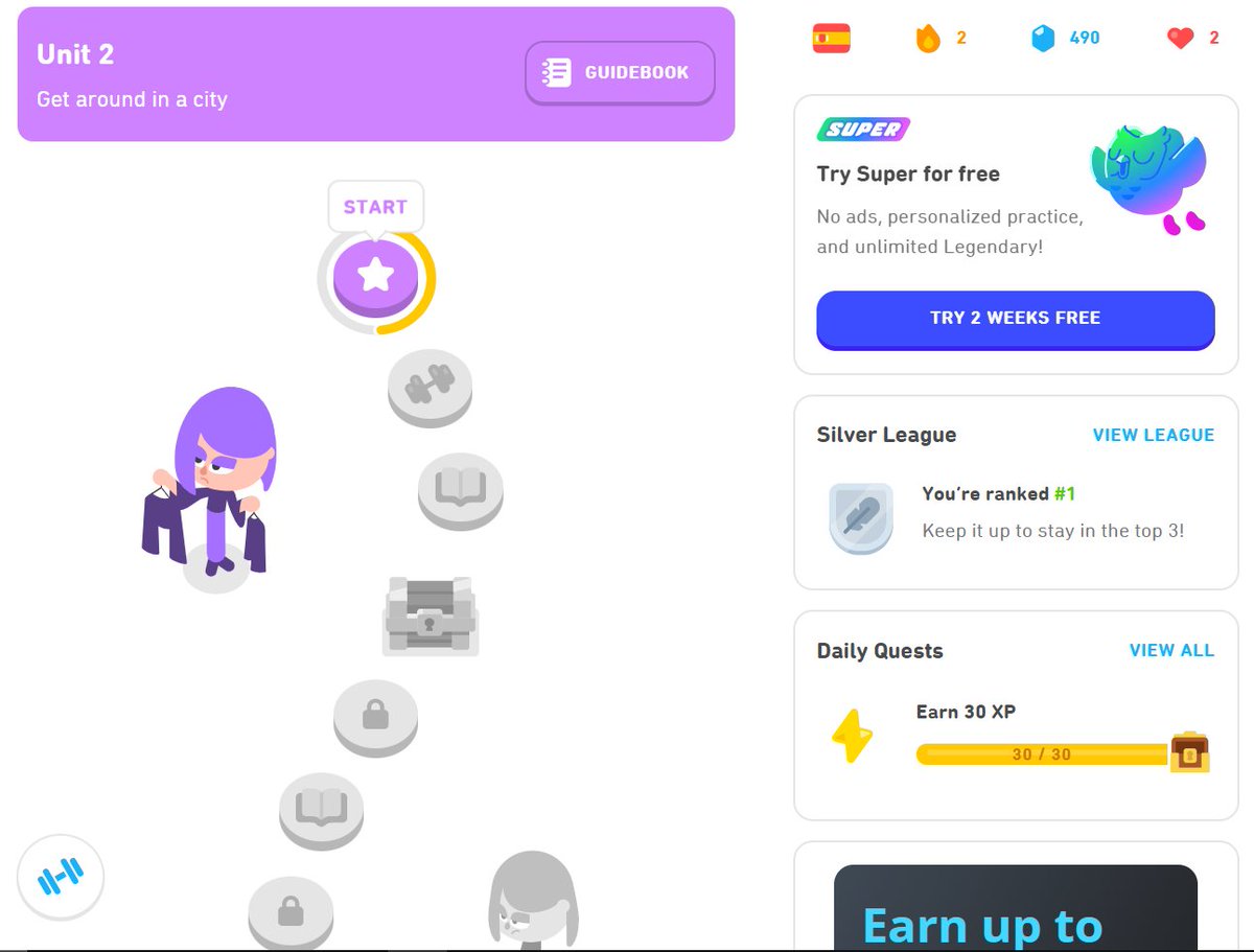 13Gtm's tweet photo. Day 60: Today I completed unit 1 of learning Spanish and started unit 2 in duolingo.
Last day of posting. I would like to thank Leapfrog Technology for this initiative. I also apologize for the times I couldn't post on time.
#60DaysOfLearning2023 
#LearningWithLeapfrog 
#LSPPD60 https://t.co/IjBZD3l4AQ