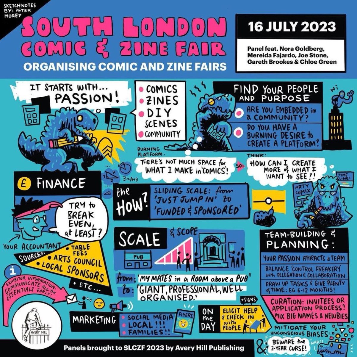 At a loose end this Sunday evening?

Why not catch up on the panels that we organised at <a href="/slczf/">SLCZF</a> the other weekend?

All are available to watch now:
buff.ly/3OAw6lp 

Lovely sketch notes from the Organising Comic and Zine Fairs panel by @PM_Illustration.